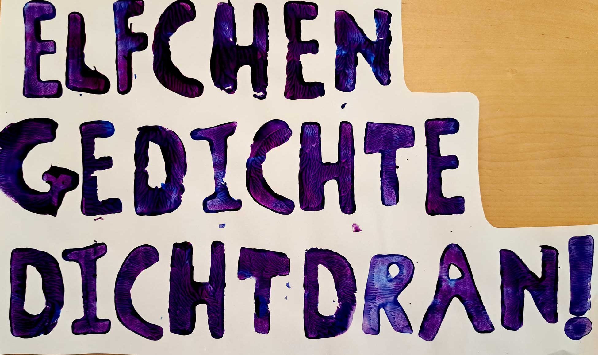 Malerei von Britta Wittmann, Buchstabendruck ("Elfchen"), Acryl auf Papier, 7-2024, 42x30, Ausschnitt